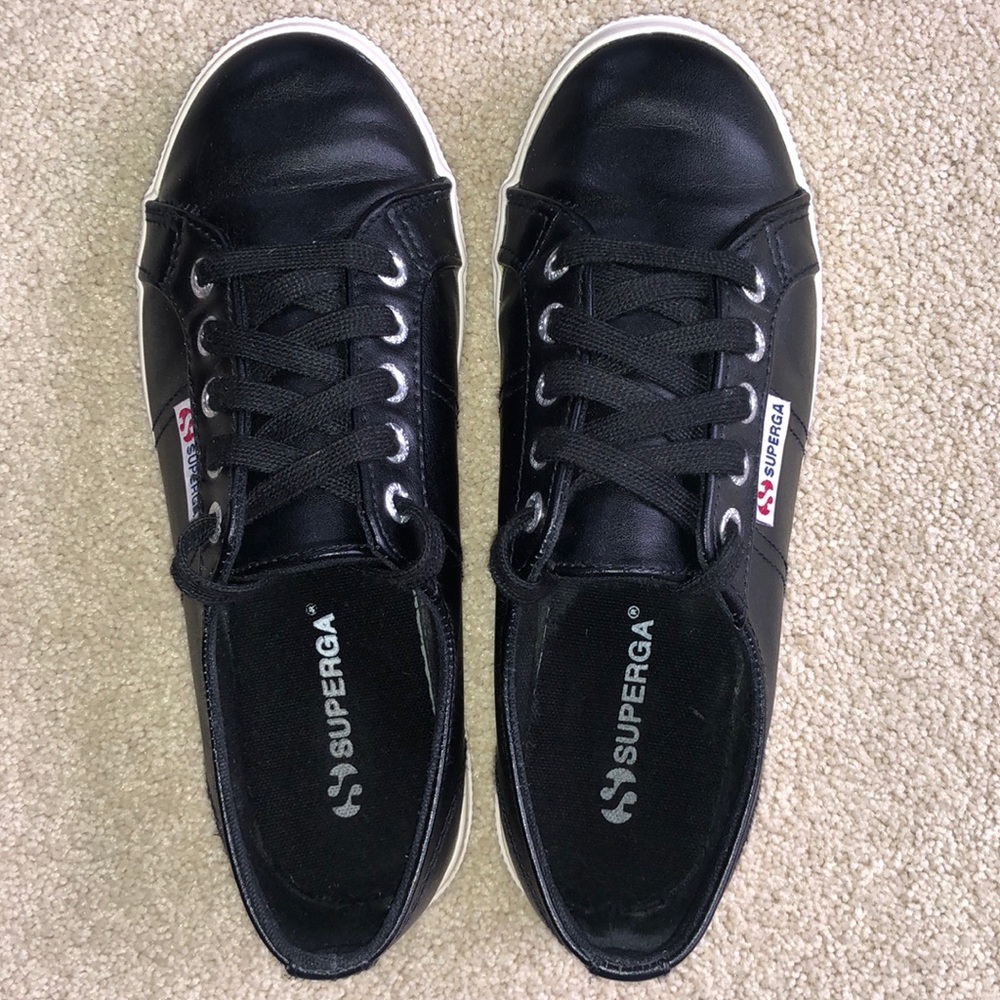 Superga Black Pleather Sneakers